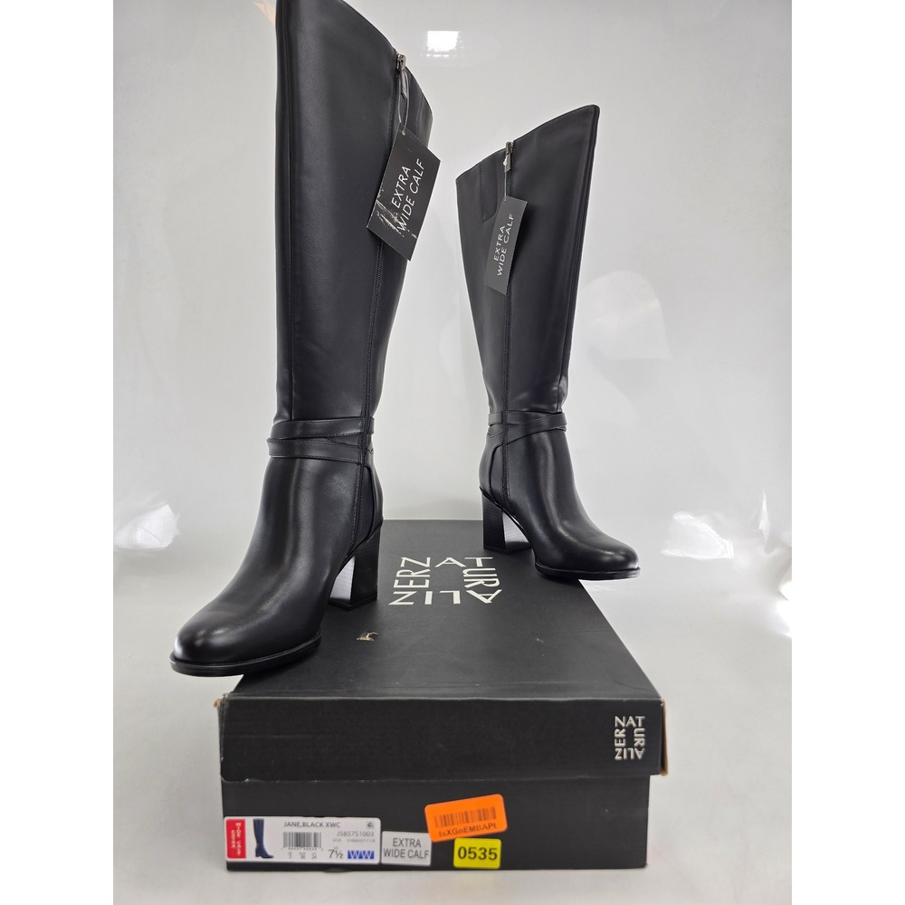 Naturalizer Jane Boots Womens 7.5 WW Black Extra Wide Calf Block Heel - New